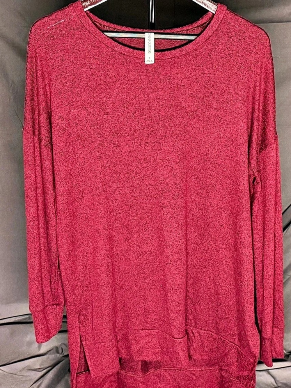Zenana Outfitters Burgundy Marled High-Low Tunic Sweater Top (Size S)